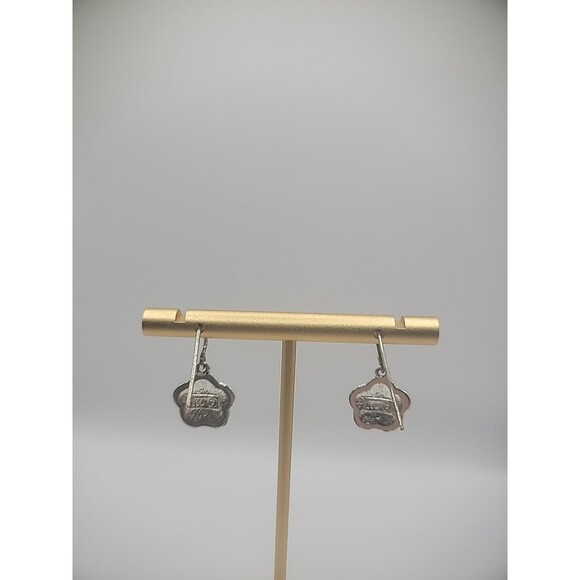 KC Silver Tone Hook Dangle Drop Earrins Pierced Clover Black Jewelry Costume - Picture 7 of 10